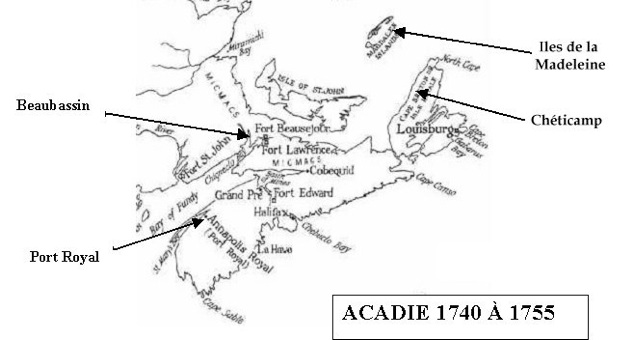 Carte de l' acadie 1740 à 1755