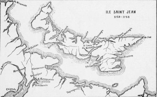 Carte de l'Ile St Jean 1720 à 1758