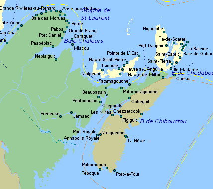 Cartes des lieux significatifs de l' Acadie vers les 1700