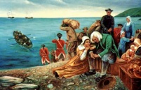 Peinture de la déportaion des Acadiens