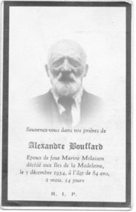 Carte mortuaire d'Alexandre Bouffard