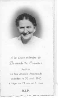 Carte mortuaire de Bernadette Cormier